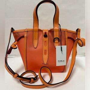 Furla Net Mini Tote Crossbody Satchel Bag - Orange PVC & Leather Trim - NWT